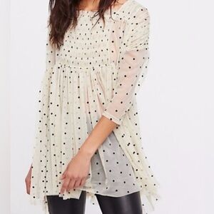 Free People Cream Sheer Polka Dot Tunic